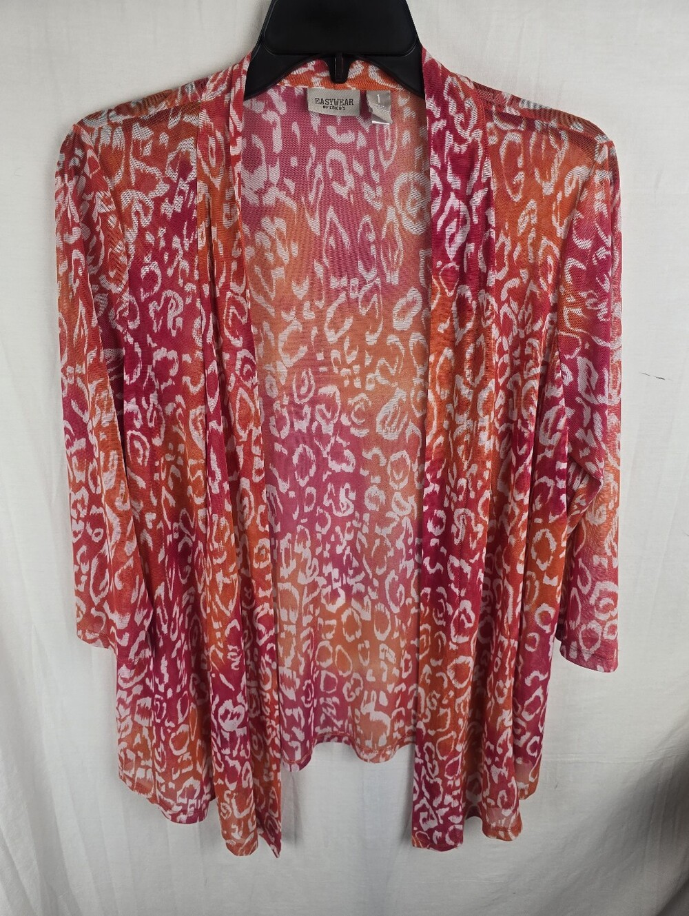 Chico's Easywear Open-Front Women’s Pink & Orange Print Cardigan Sz Chico's 1/S